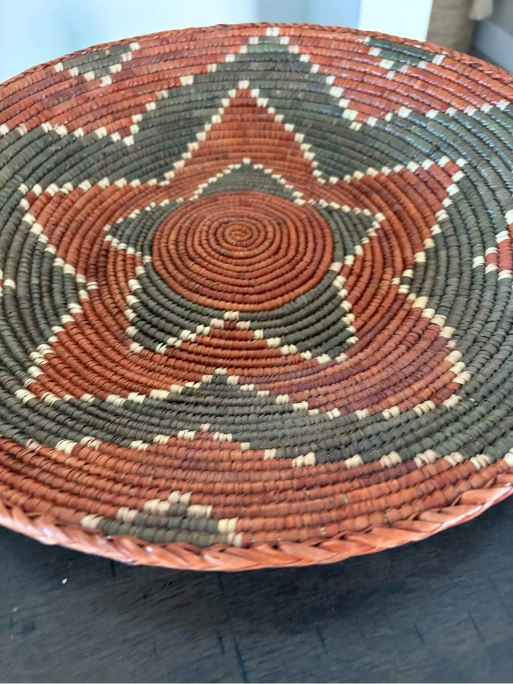 Handwoven Orange and Olive Star Pattern Decorative Basket - Home Accents